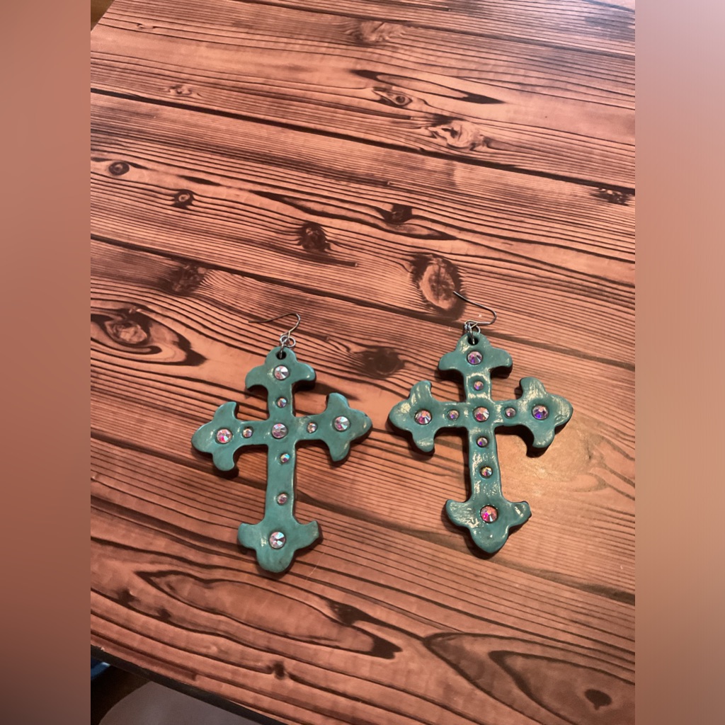 Sookie Sookie Women’s Western Turquoise Cross Earrings With Clear Rhinestones